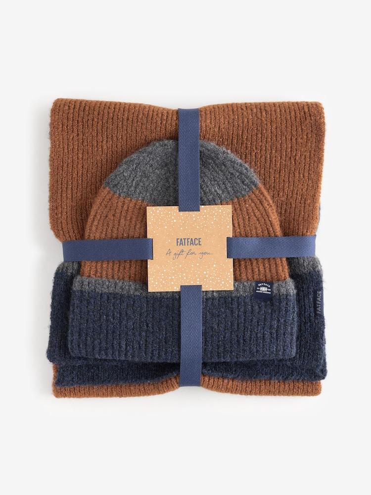 fat face Navy Colourblock Hat And Scarf Gift Set