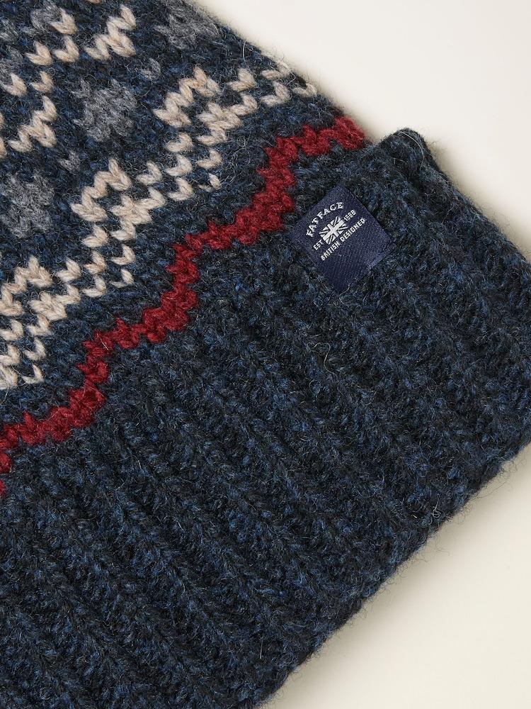 fat face Navy Fairisle Beanie