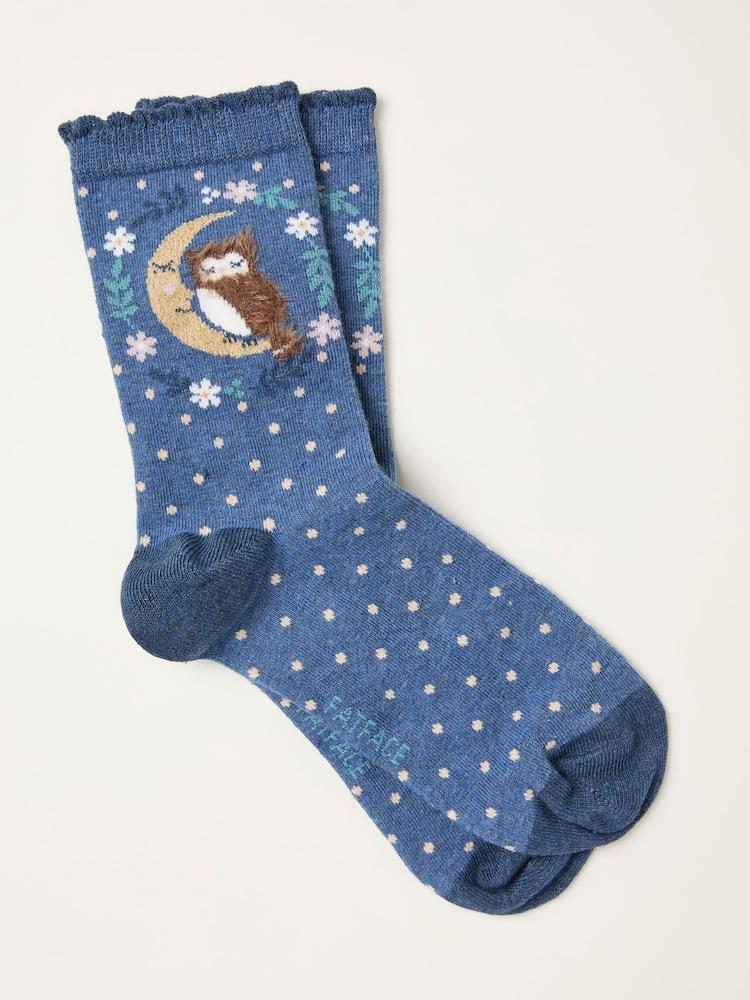 Fat Face Navy Fluffy Owl Socks
