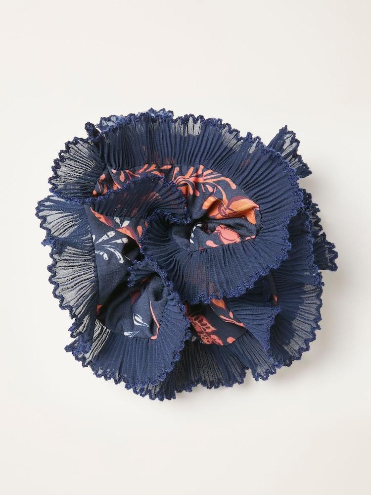 Fat Face Navy Folk Floral Printed Scrunchie