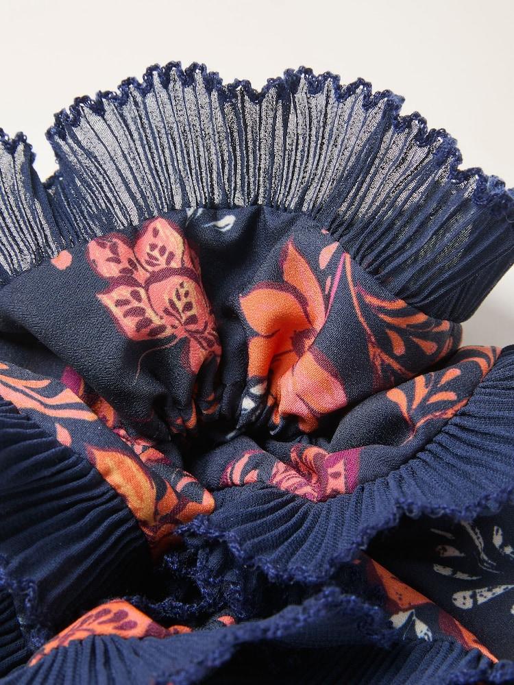 fat face Navy Folk Floral Printed Scrunchie