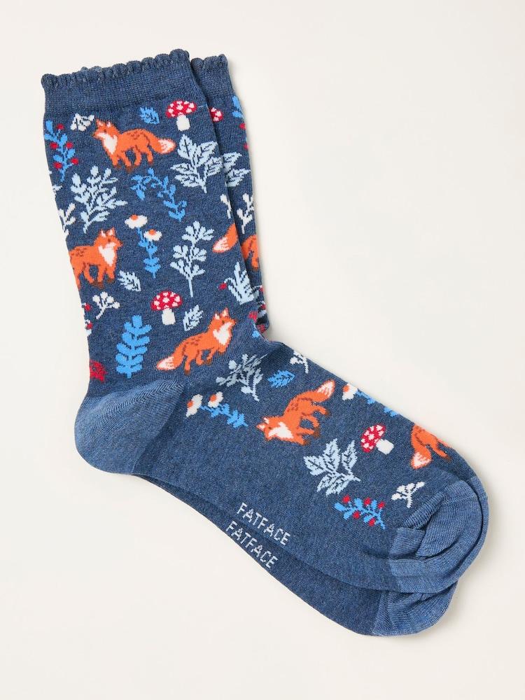 Fat Face Navy Fox Floral Socks
