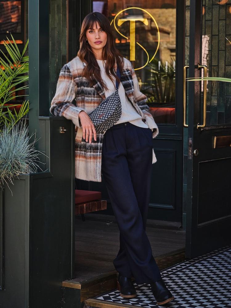Fat Face Navy Ginger Wide Leg Drape Trousers