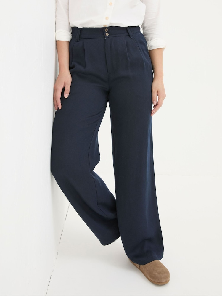 Fat Face Navy Ginger Wide Leg Drape Trousers