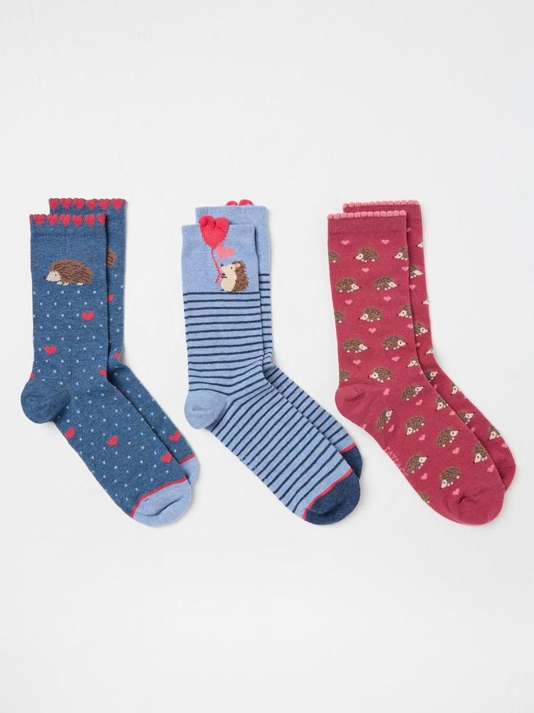 Fat Face Navy Hedgehog 3 Pack Women's Socks