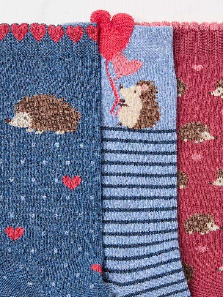 fat face Navy Hedgehog 3 Pack Women's Socks