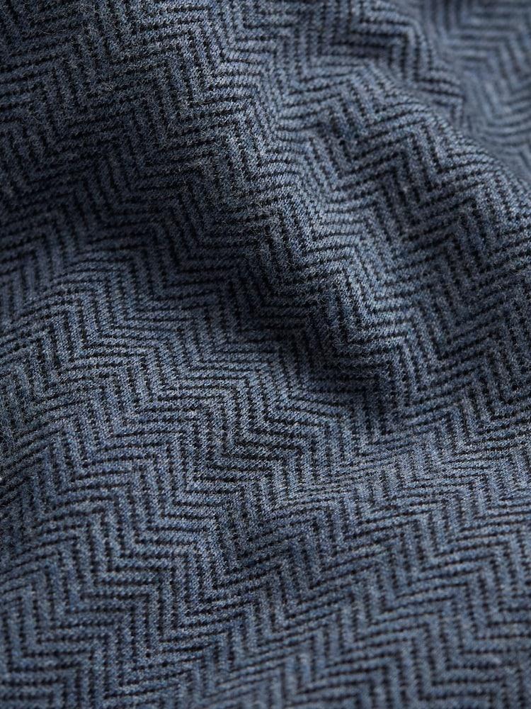 fat face Navy Herringbone Long Sleeve Polo Shirt