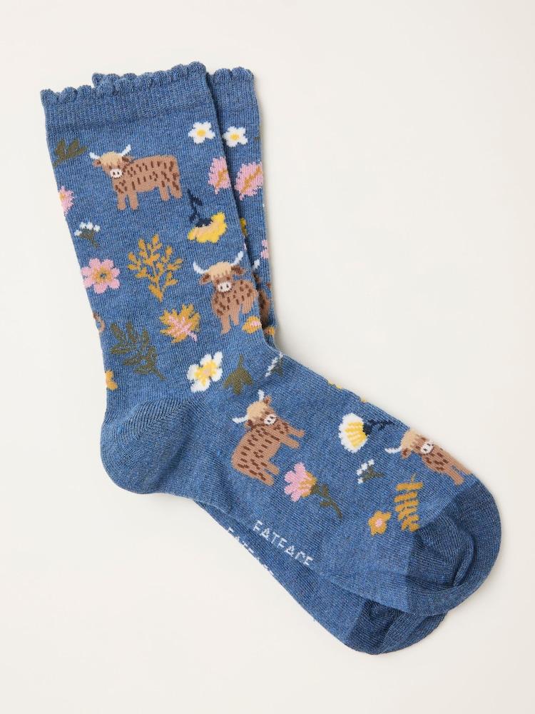 Fat Face Navy Highland Cow Socks