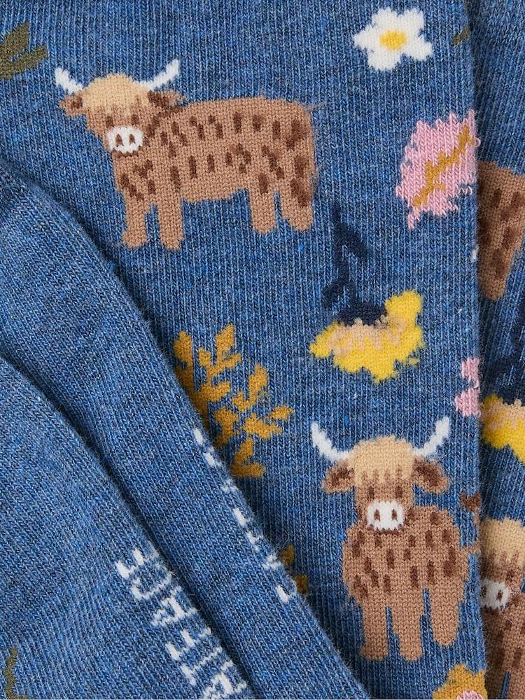 fat face Navy Highland Cow Socks