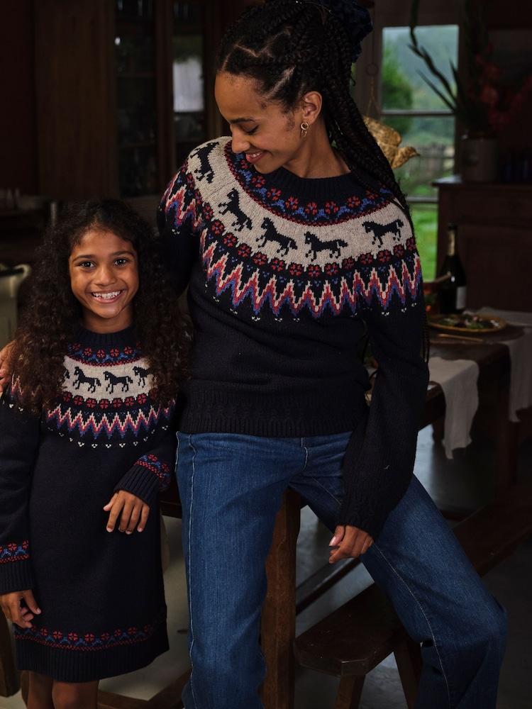 Fat Face Navy Horse Fairisle Pattern Tunic