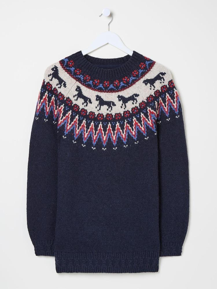 fat face Navy Horse Fairisle Pattern Tunic
