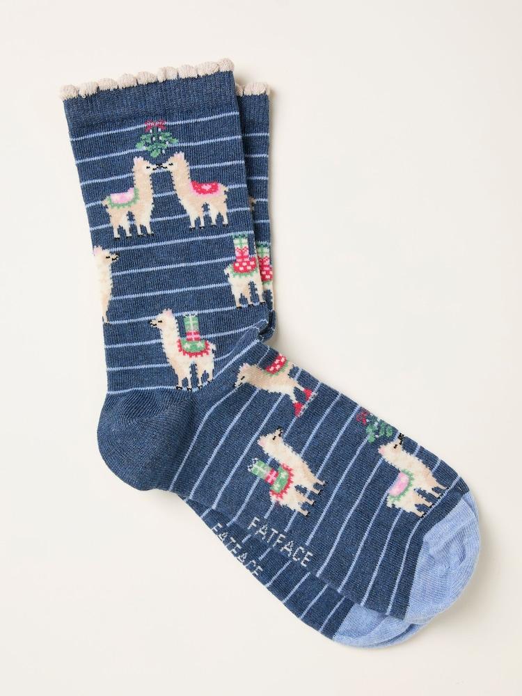 Fat Face Navy Llama Socks