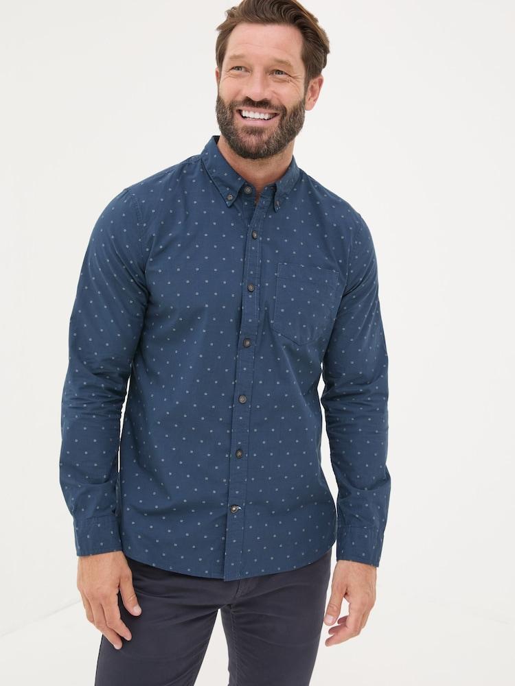 Fat Face Navy Long Sleeve Dobby 100% Cotton Shirt
