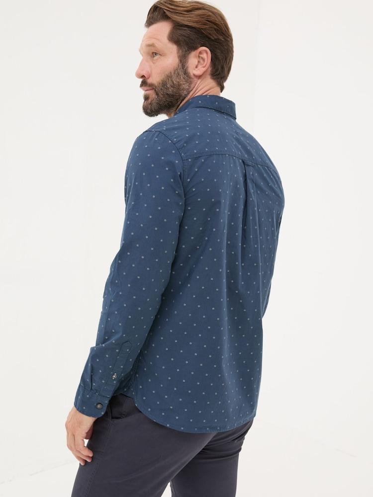 Fat Face Navy Long Sleeve Dobby 100% Cotton Shirt