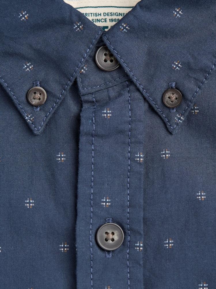 fat face Navy Long Sleeve Dobby 100% Cotton Shirt