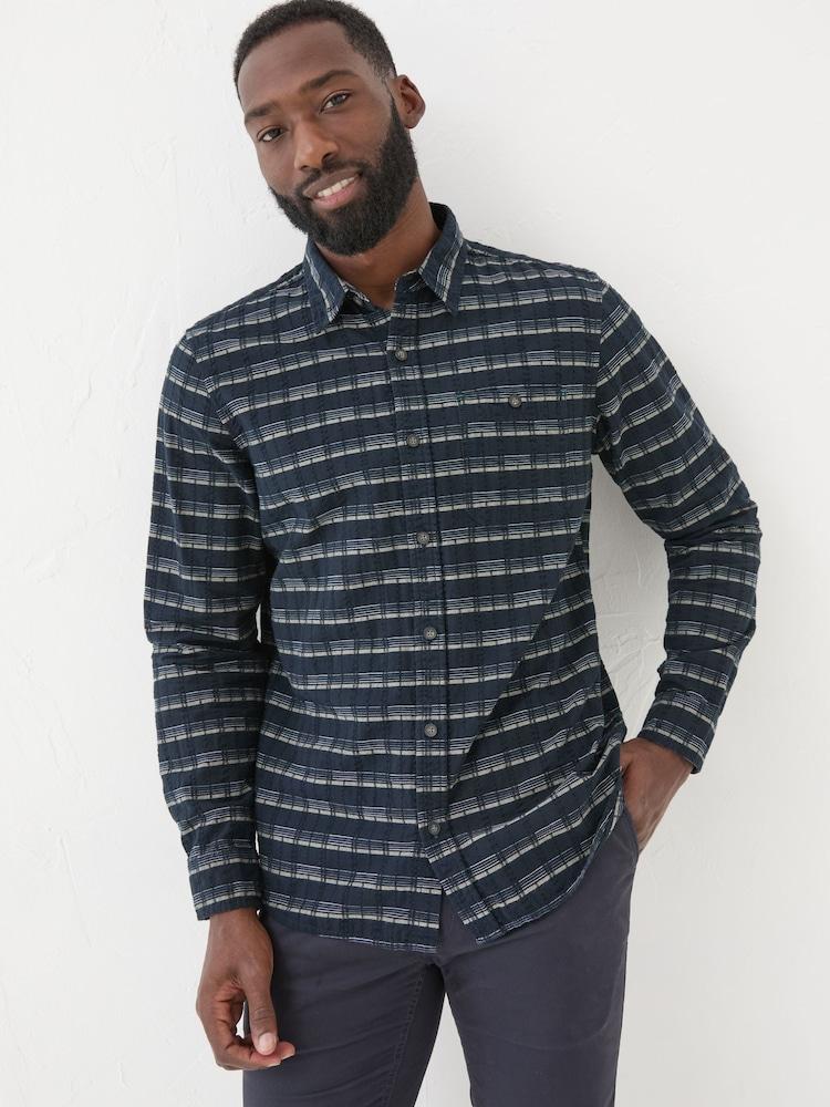Fat Face Navy Long Sleeve Reiff 100% Cotton Shirt
