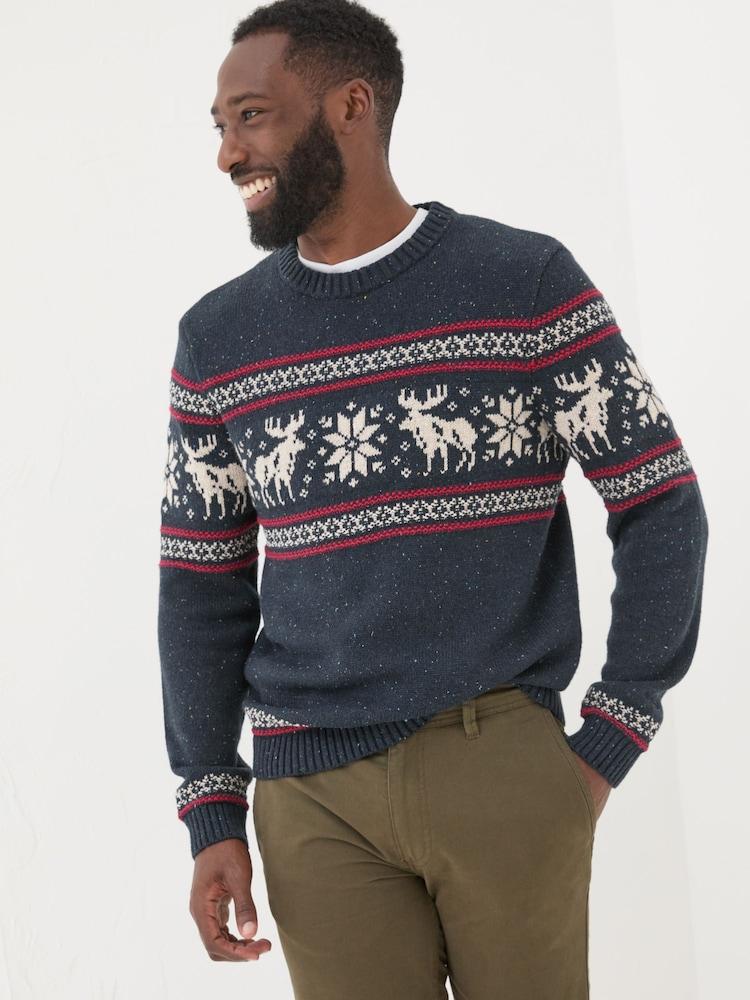 Fat Face Navy Moose Crew Jumper