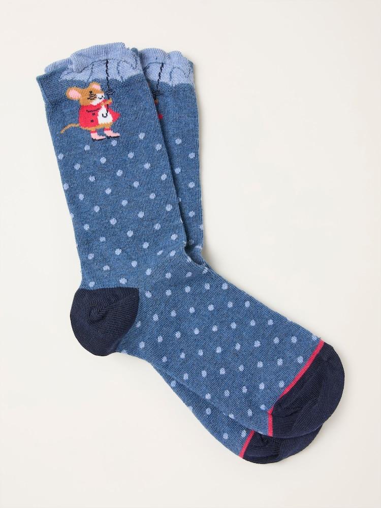 Fat Face Navy Mouse In The Rain Socks