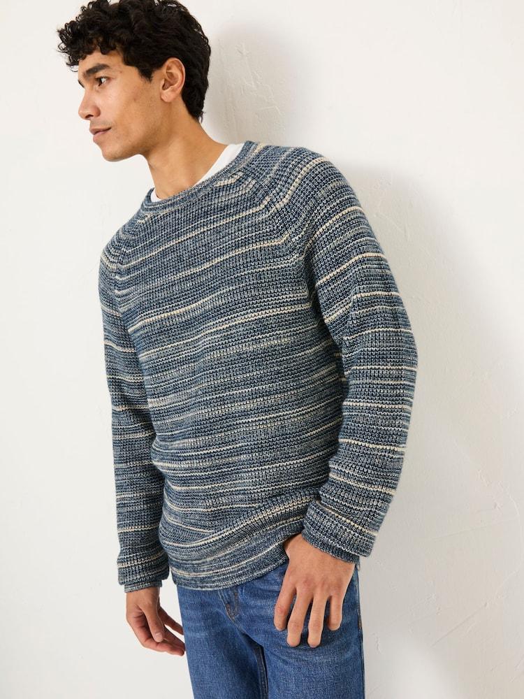Fat Face Navy Ombre Knitted Crew Neck Jumper
