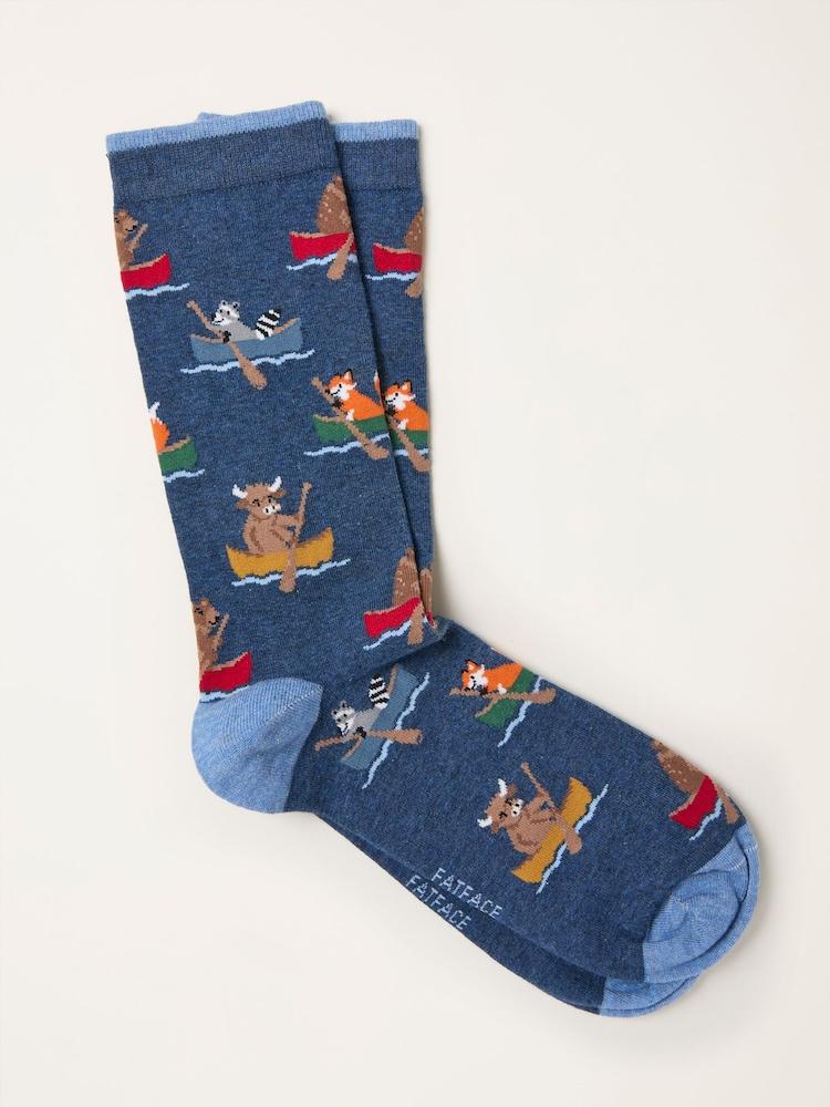 Fat Face Navy Rowing Animals Socks