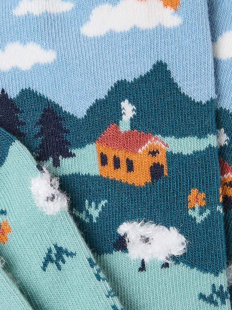 Fat Face Navy Sheep Scene Socks