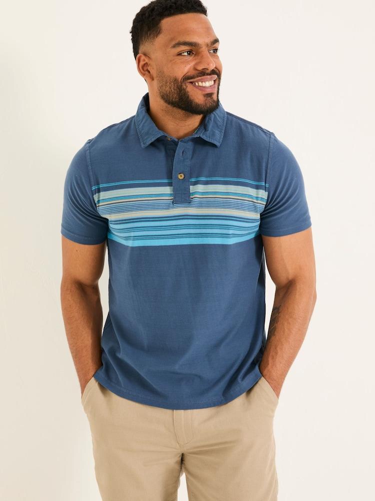 Fat Face Navy Short Sleeve Chest Stripe Polo