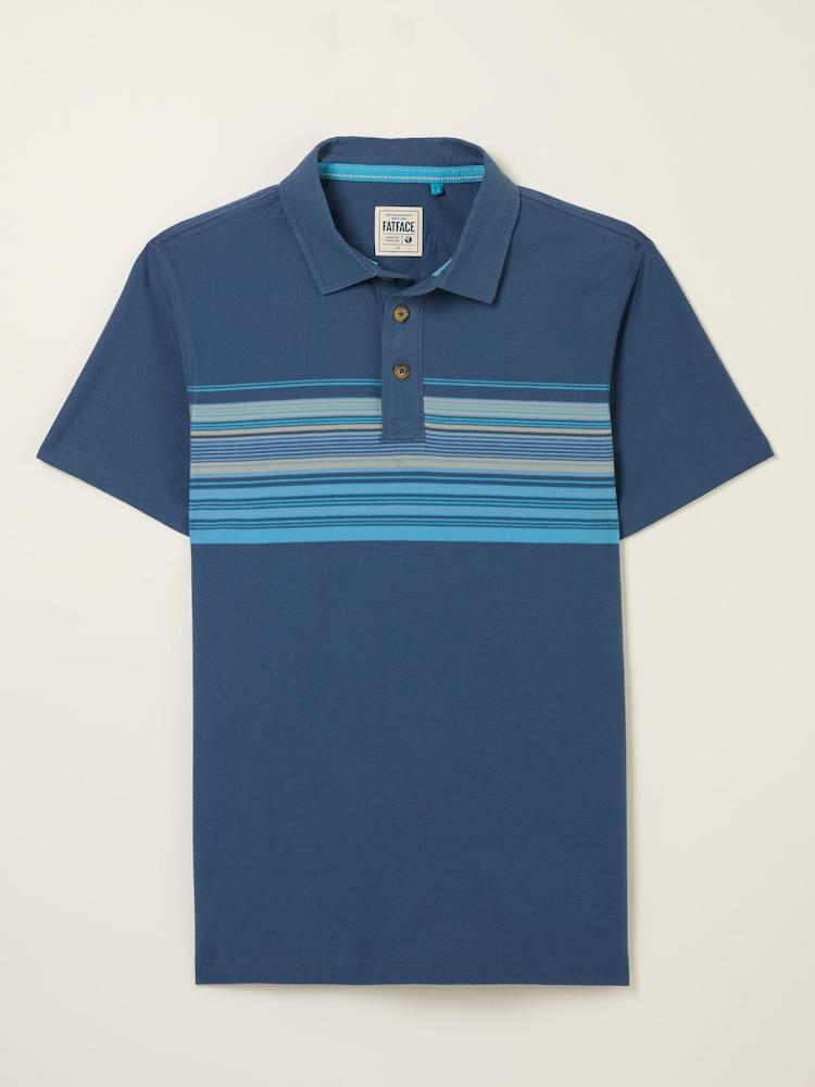 fat face Navy Short Sleeve Chest Stripe Polo