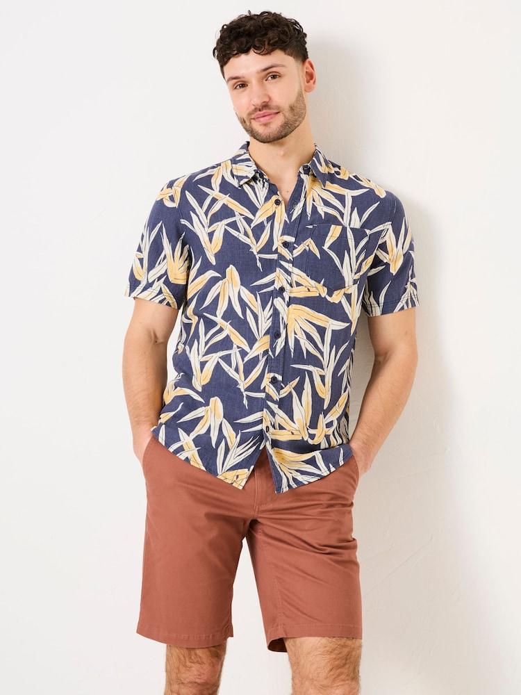 Fat Face Navy Short Sleeve Palm Print Shirt