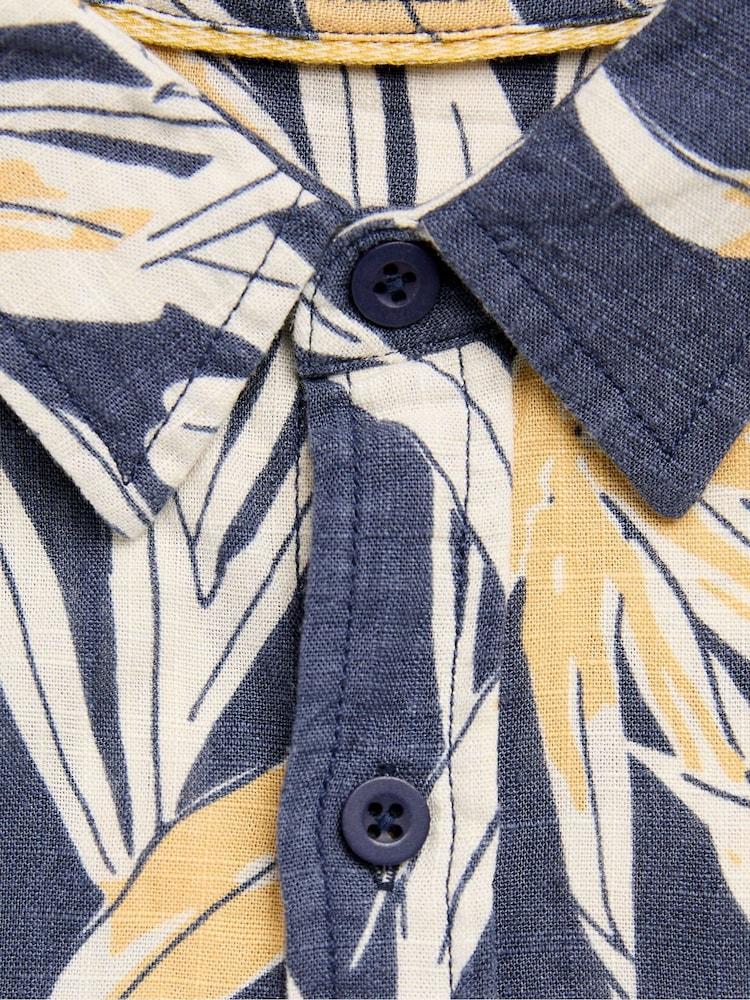 fat face Navy Short Sleeve Palm Print Shirt