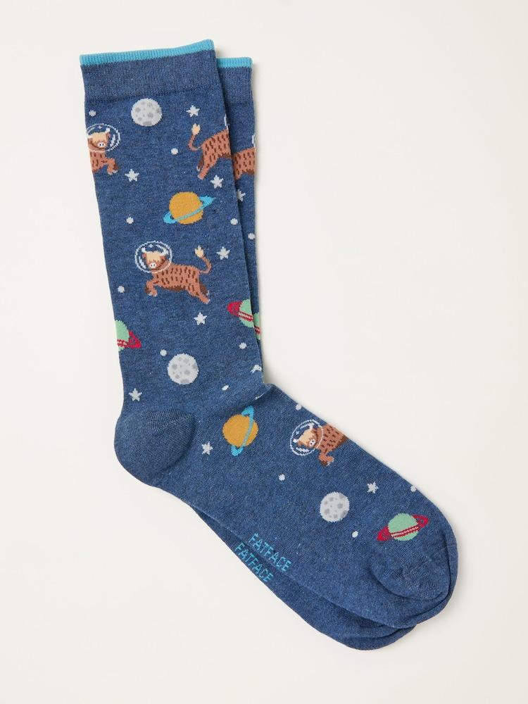 Fat Face Navy Space Cow Socks