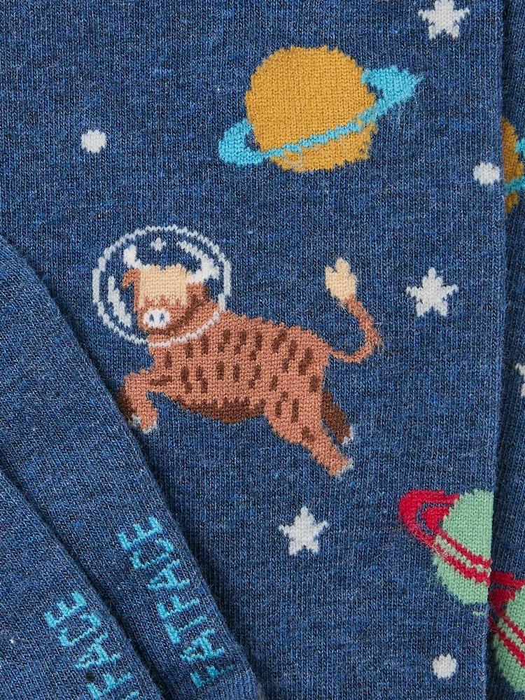 fat face Navy Space Cow Socks