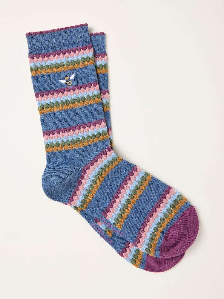 Fat Face Navy Textured Bee Socks