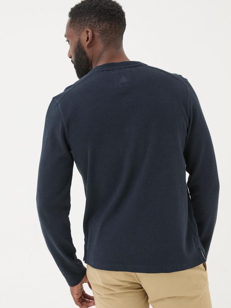 Fat Face Navy Textured Henley 100% Cotton T-Shirt