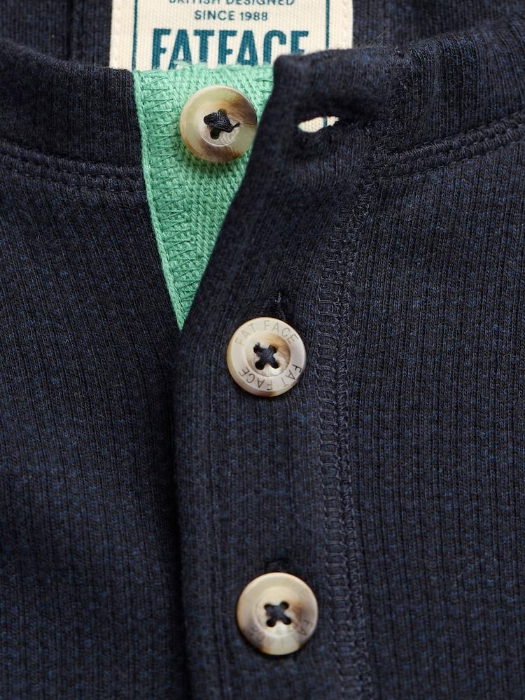 fat face Navy Textured Henley 100% Cotton T-Shirt