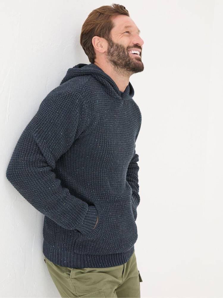 Fat Face Navy Waffle Knitted Hoodie