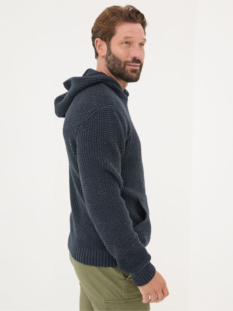 Fat Face Navy Waffle Knitted Hoodie