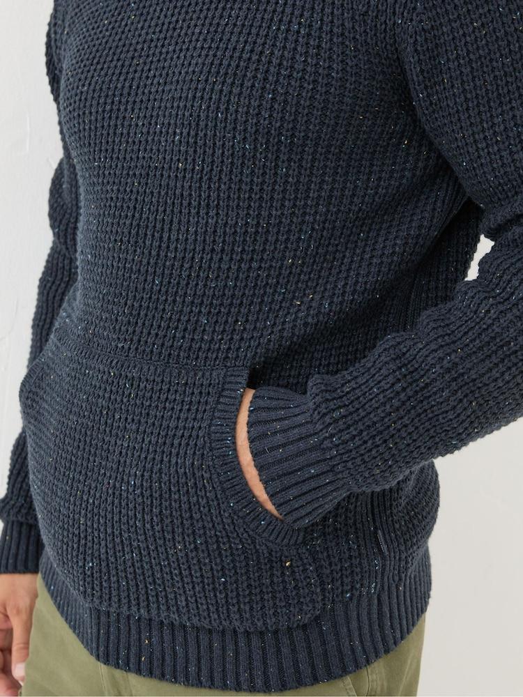 fat face Navy Waffle Knitted Hoodie