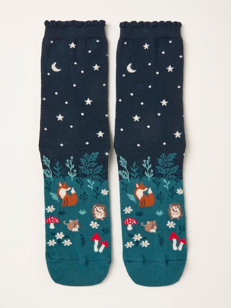 Fat Face Navy Woodland Scene Socks