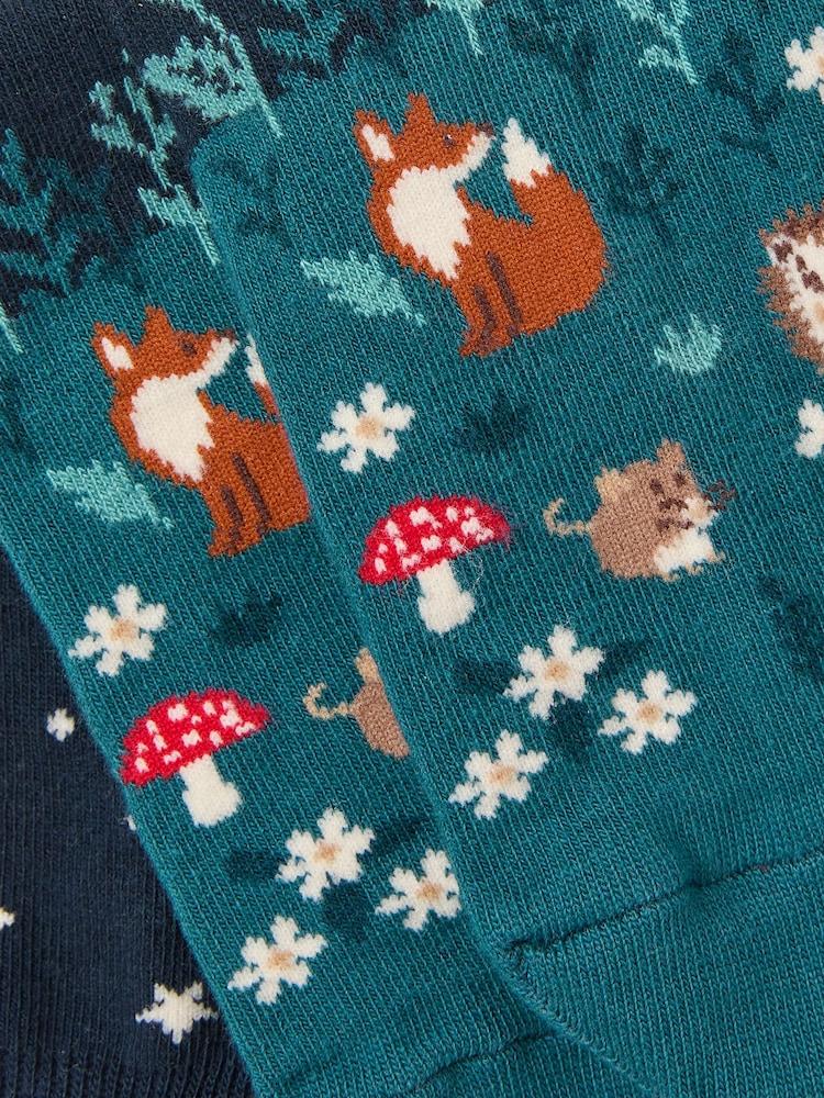 Fat Face Navy Woodland Scene Socks
