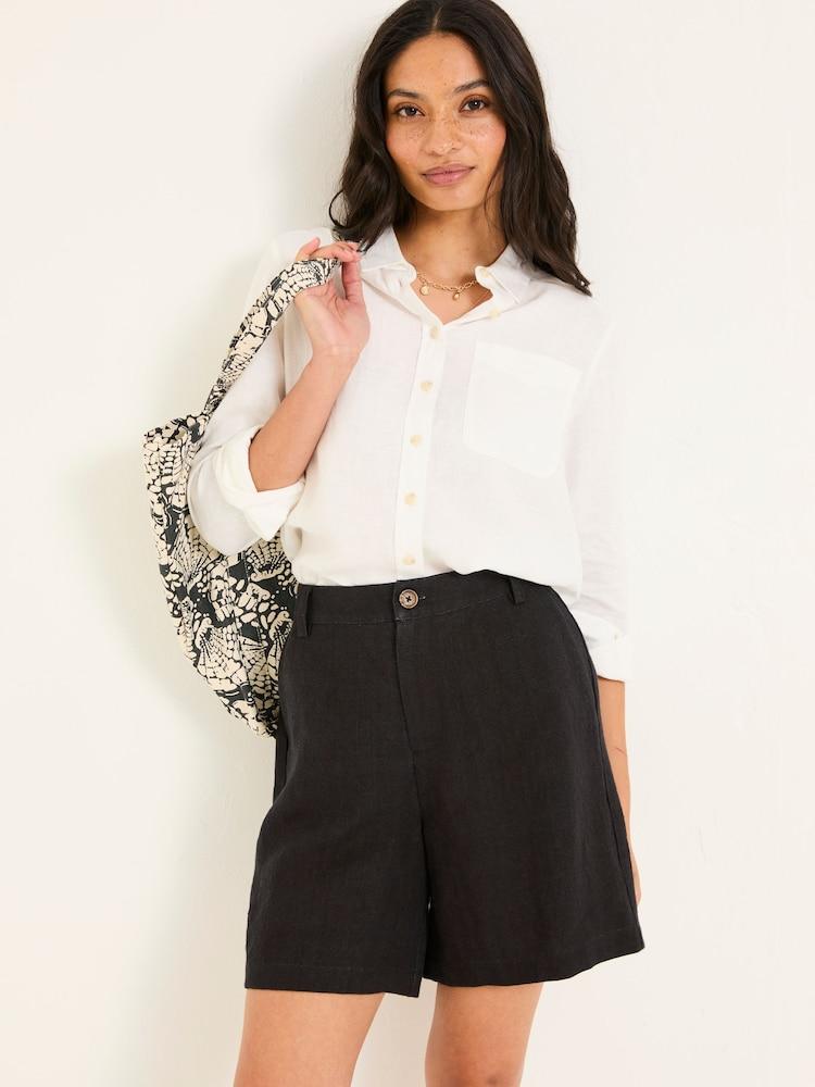 Fat Face Nell Black Linen Shorts
