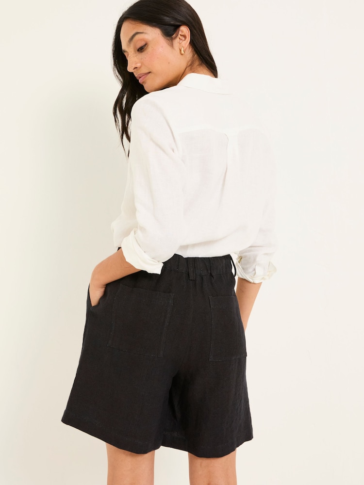 Fat Face Nell Black Linen Shorts