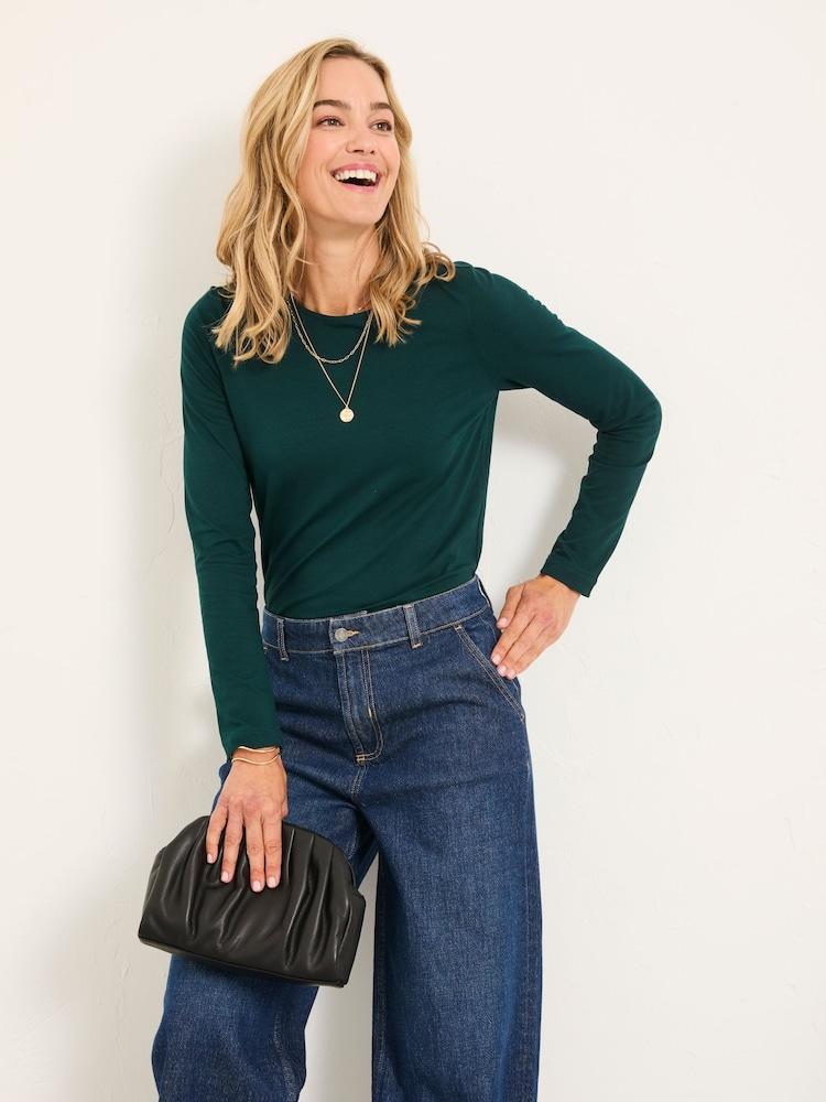 Fat Face Nell Teal Blue Long Sleeve Top