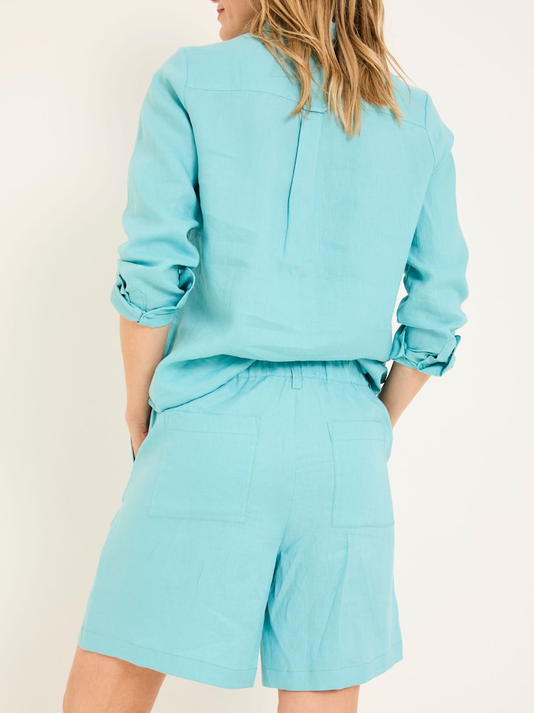 Fat Face Nell Turquoise Blue Linen Shorts