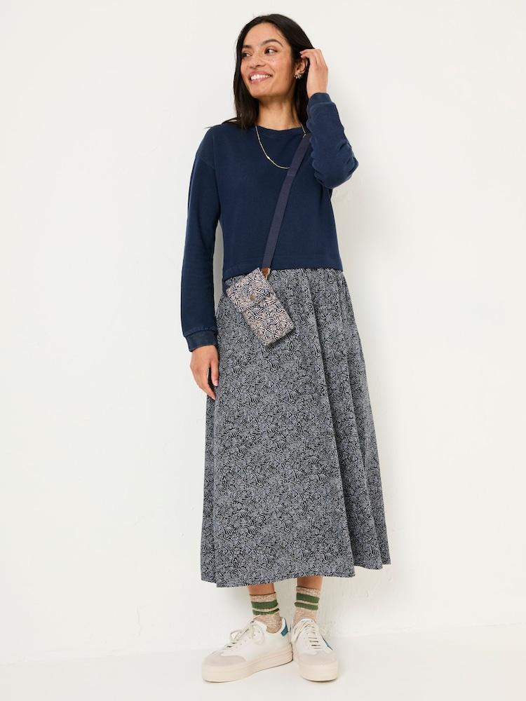 Fat Face Nia Navy Leaf Dot Midi Dress