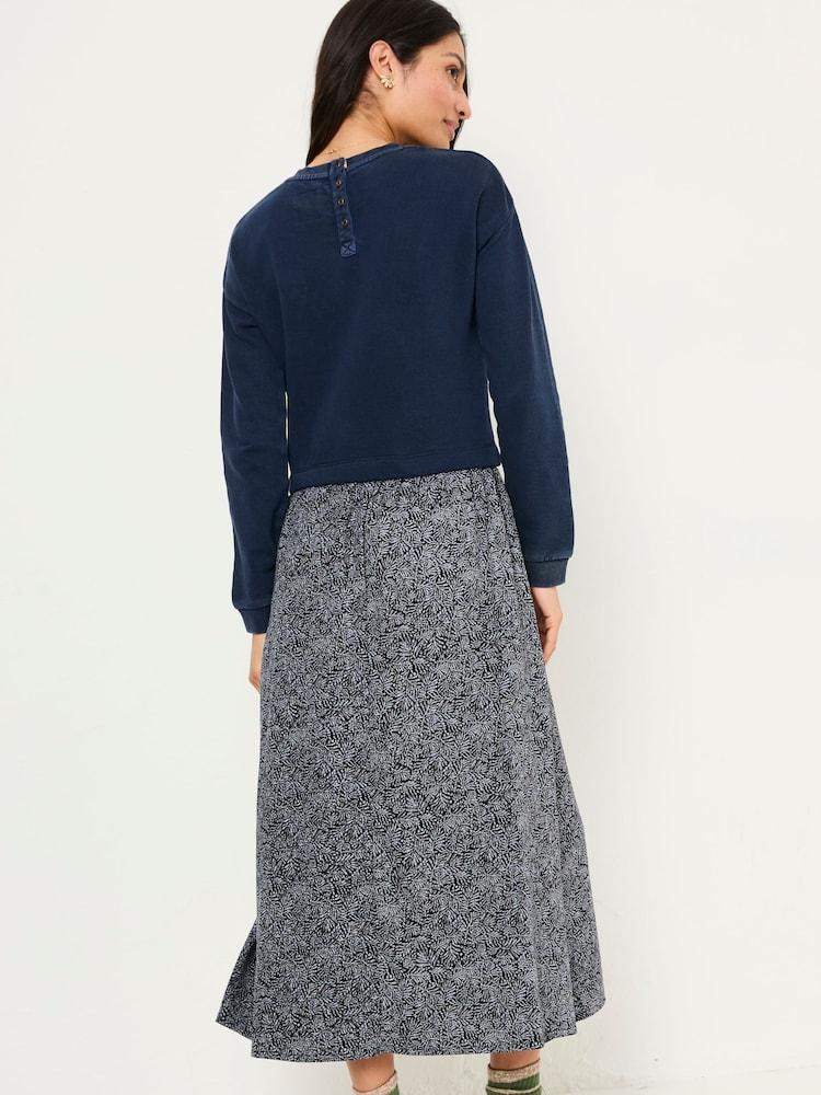 Fat Face Nia Navy Leaf Dot Midi Dress