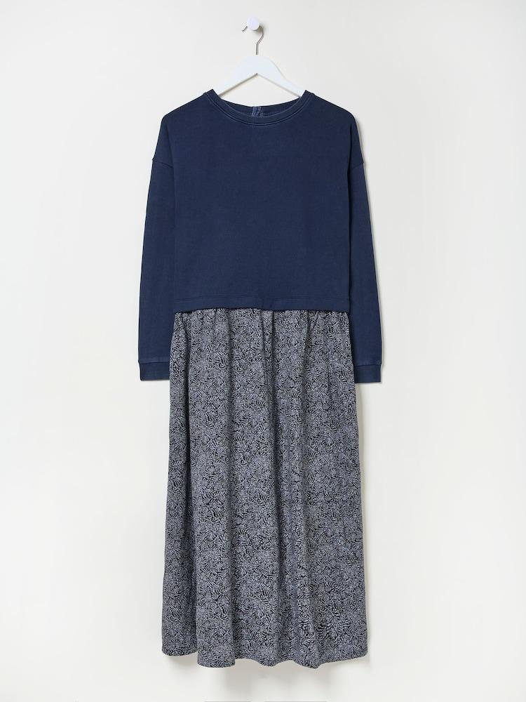 fat face Nia Navy Leaf Dot Midi Dress