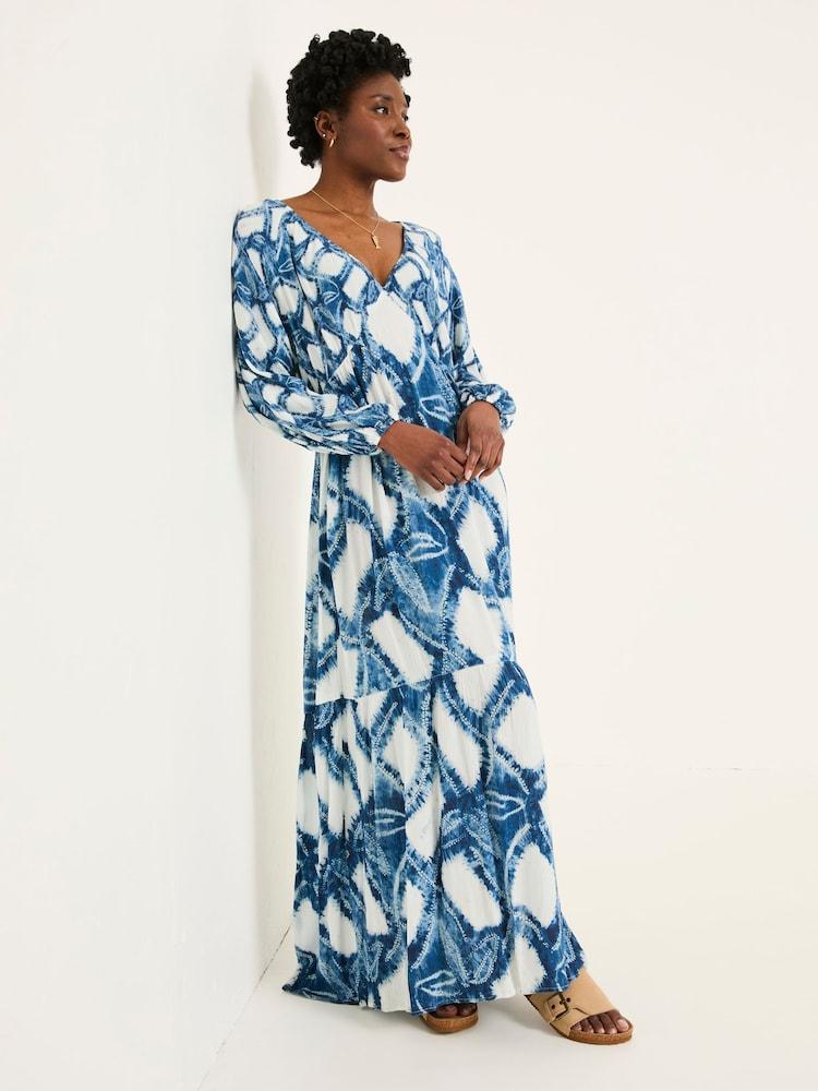 Fat Face Noelle Indigo Blue Water Leaf Maxi Dress