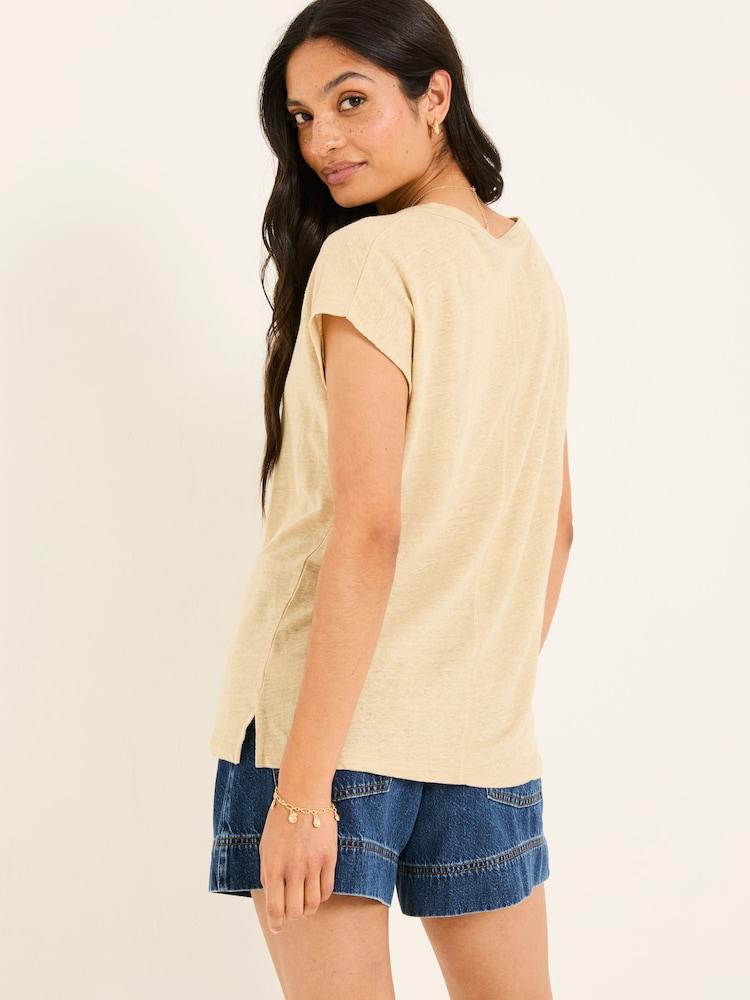 Fat Face Oatmeal 100% Linen Notch Neck Top
