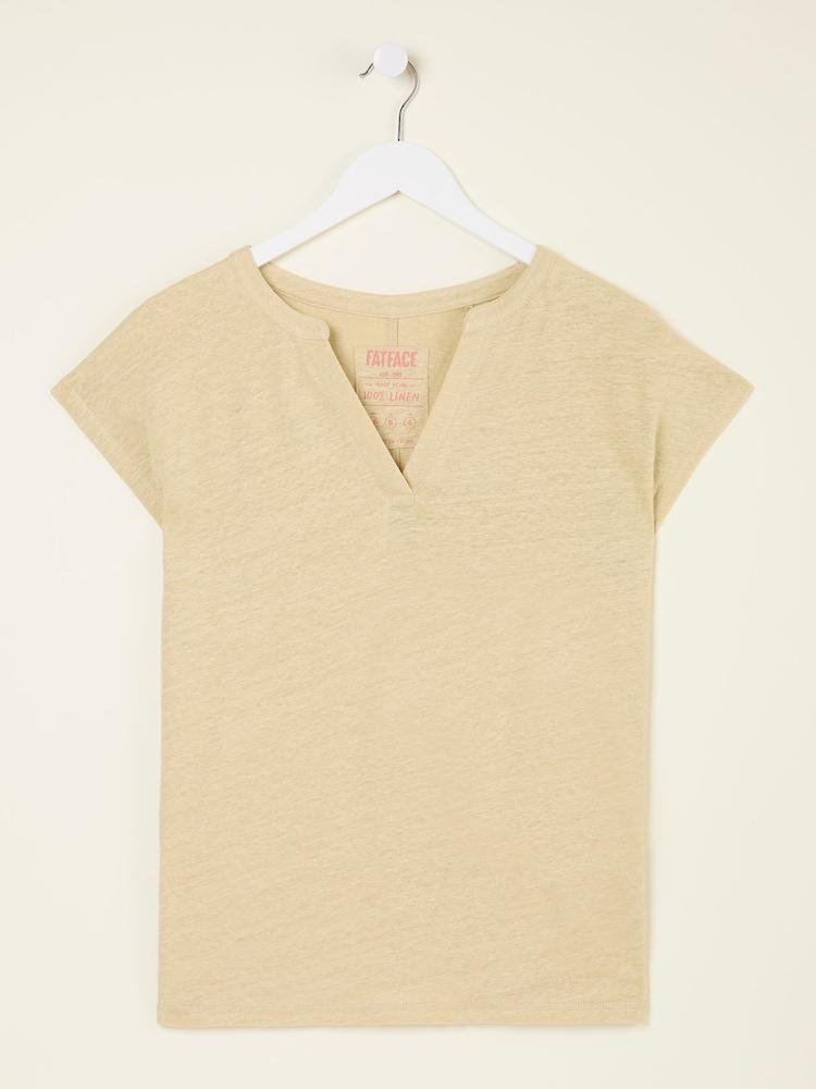 fat face Oatmeal 100% Linen Notch Neck Top