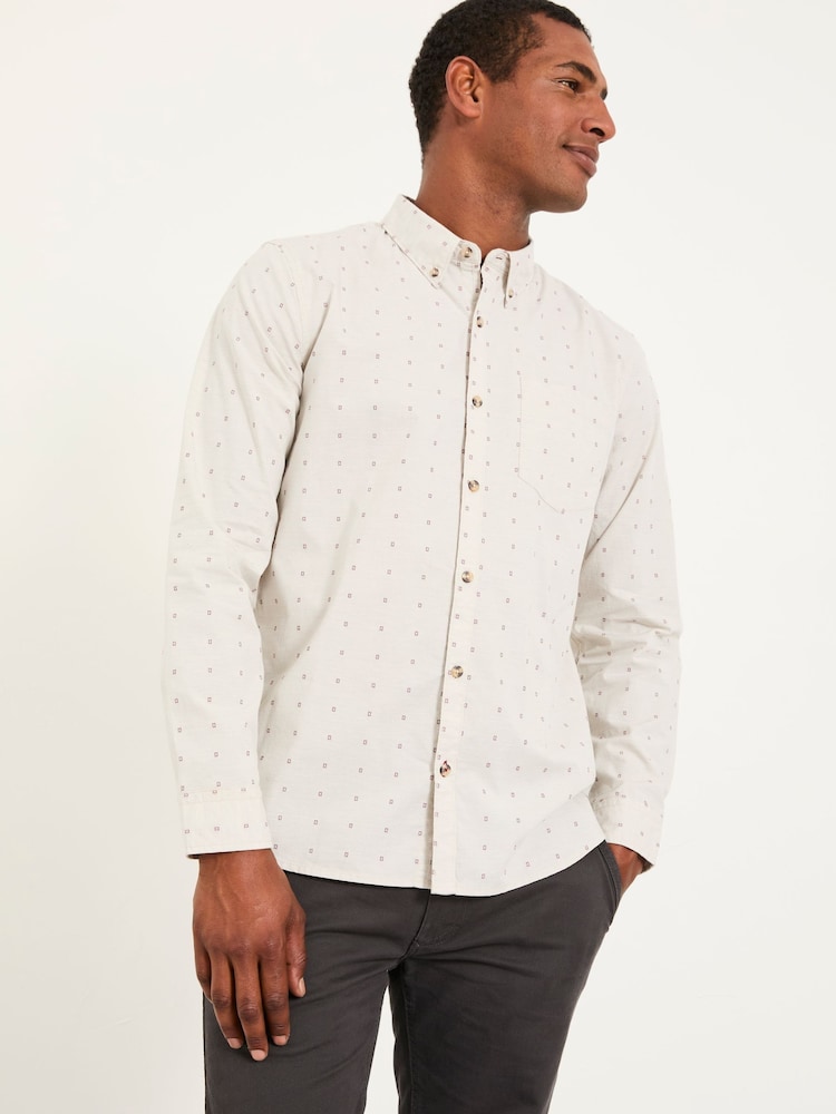 Fat Face Oatmeal Long Sleeve Dobby Pattern Shirt